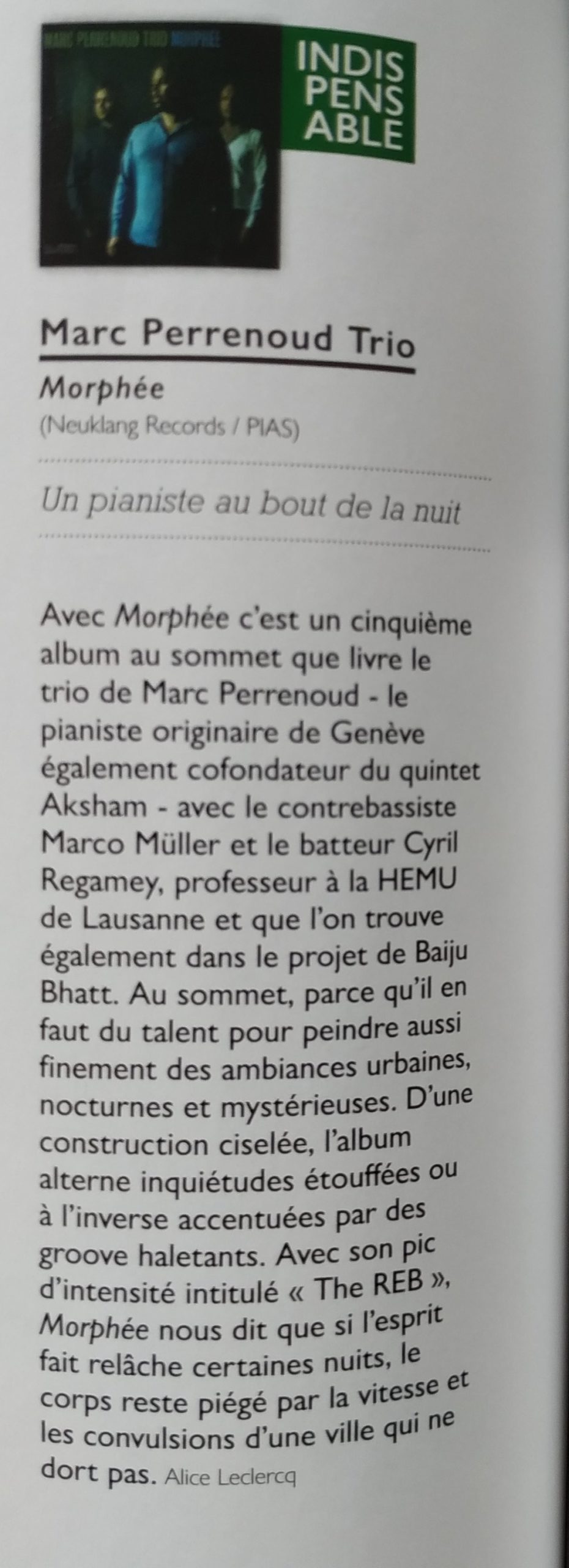 Jazz News France 2020 marc perrenoud morphée